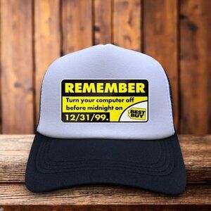 Best Buy Y2K Mens Trucker Hat Remember To Turn Computer Off 12/31/99 Millennium